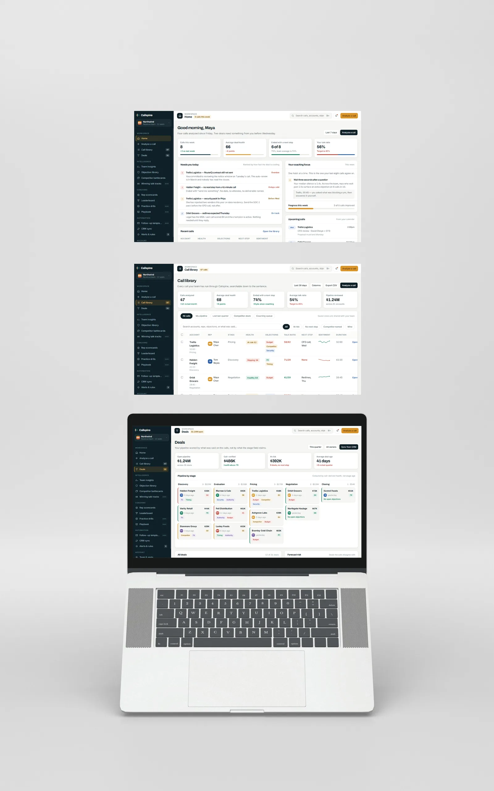 Callspine product screens